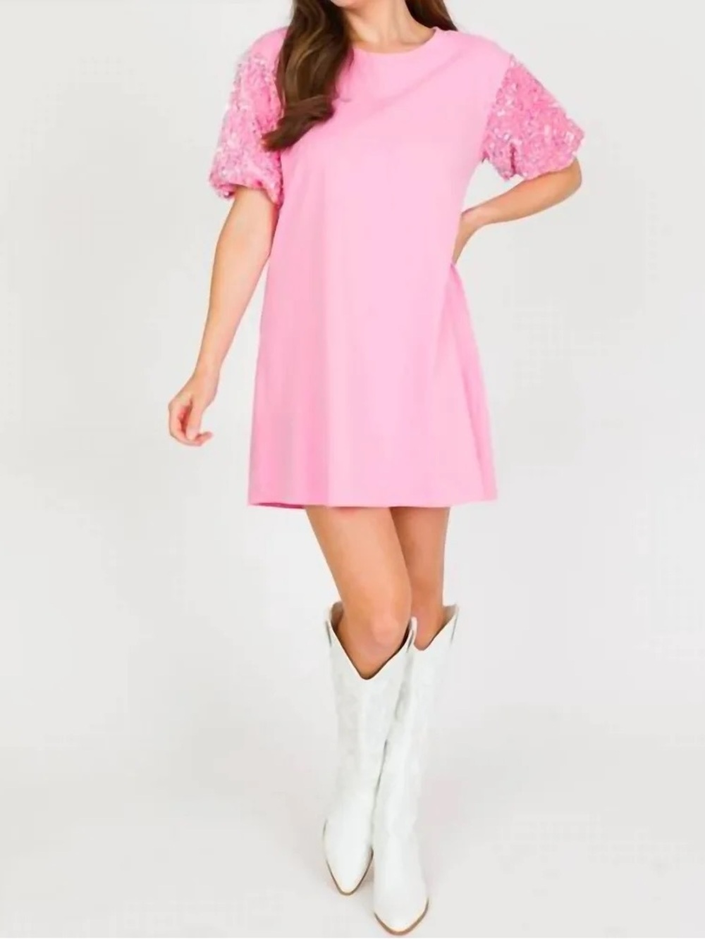 Fantastic Fawn Pink Sequin T Shirt Dress Small EUC